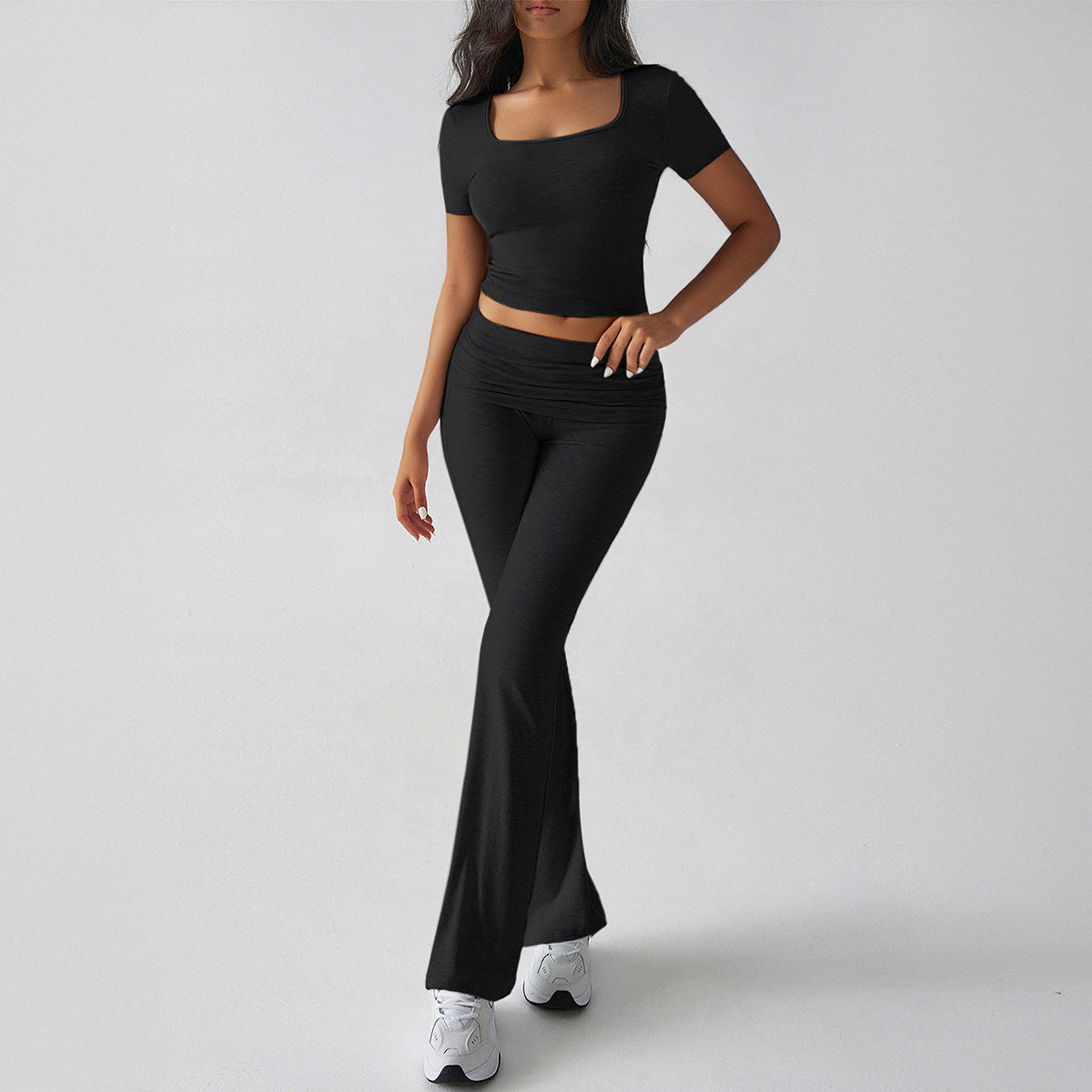Women's Sports Style Solid Color Navel T-shirt Fashion Casual Suit