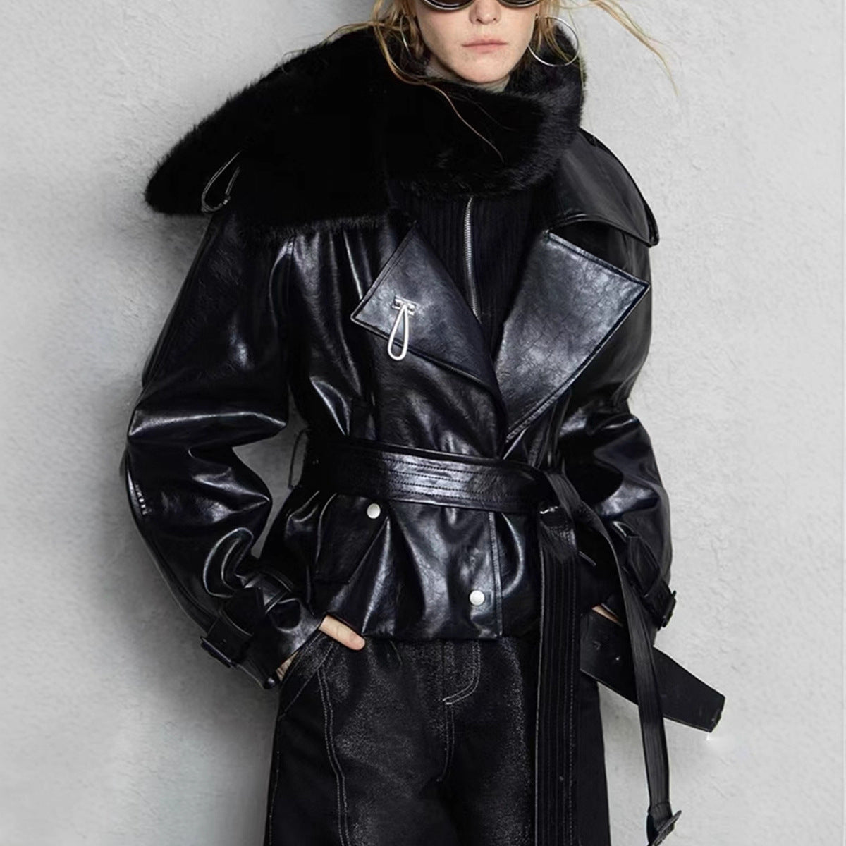 Temperament Solid Color Long Sleeve Belt Waist Trimming Coats