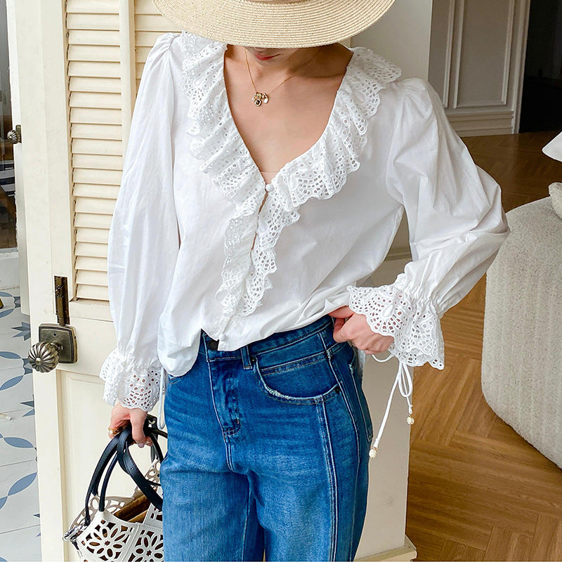 Women's Autumn White Shirt Long Sleeve High Blouses