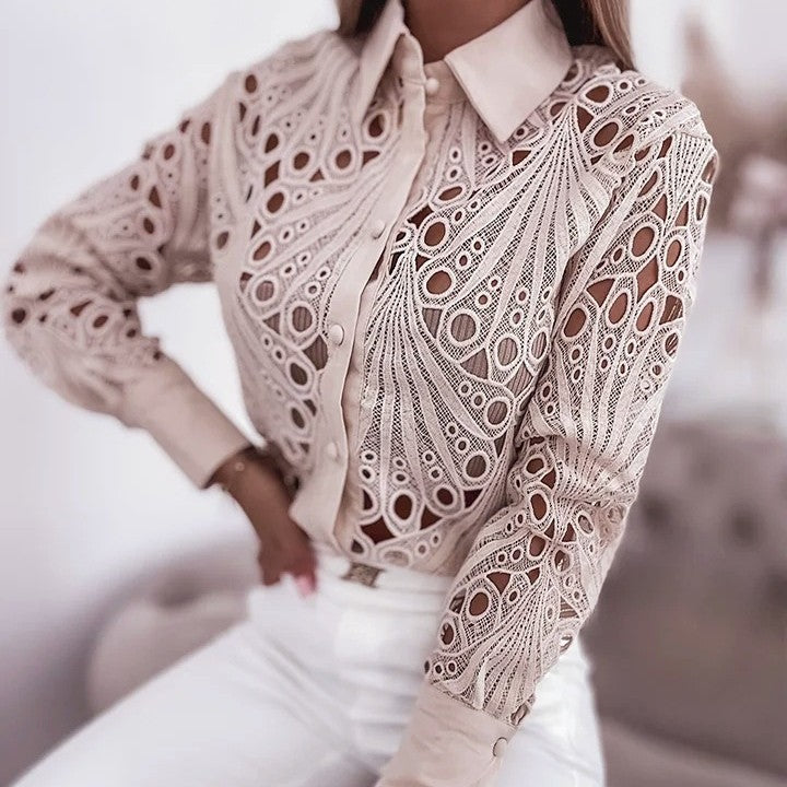 Women's Commuting Fashion Lace Long-sleeved Shirt For Blouses