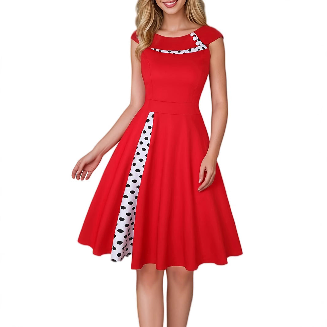 Women's Hepburn Style Polka Dot Cinched Swing Dresses