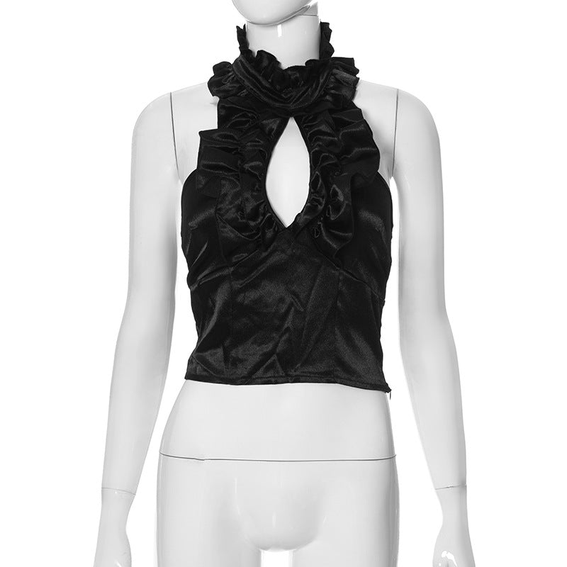 Retro Halter Fashion Lace Silk Hollow Tops