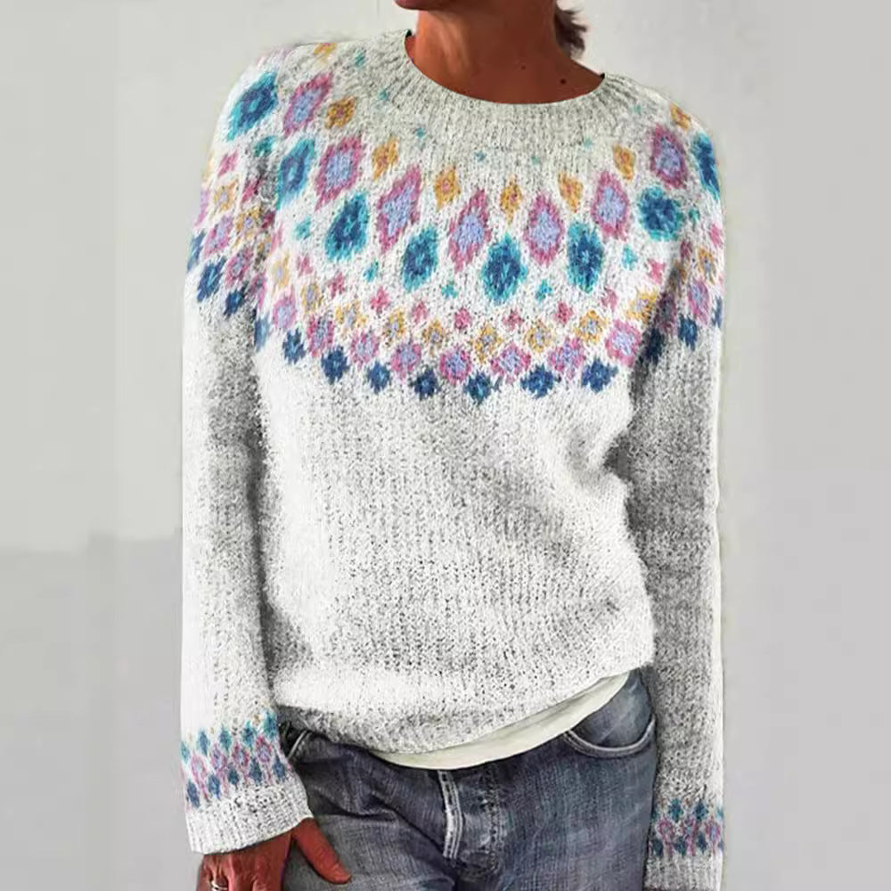 Women's Round Neck Multicolor Loose Fashion Pullover Sweater
