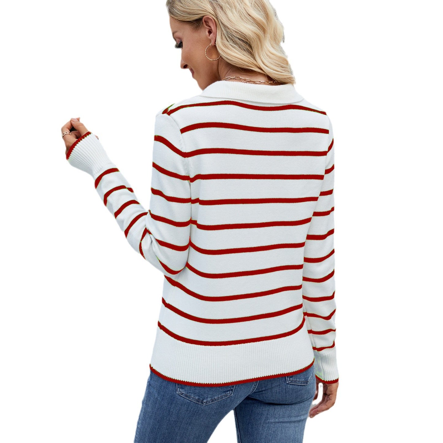 Innovative Trendy Women's Casual Striped Lapel Sweater