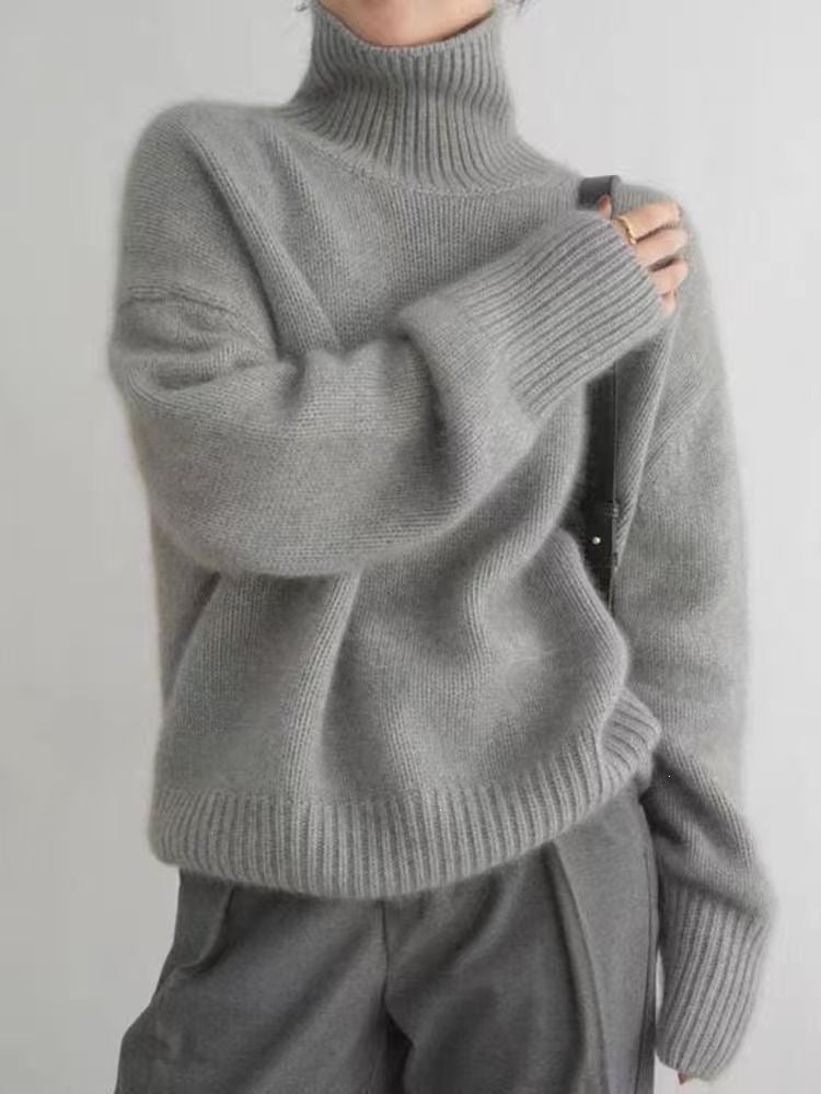 Women's Solid Color Turtleneck Loose Knitted Pullover Lazy Bottoming Sweaters
