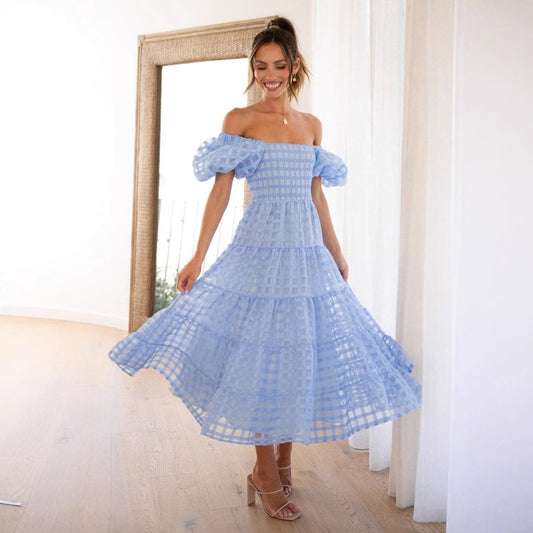 Attractive Beautiful Lantern Sleeve Stitching Dress Dresses