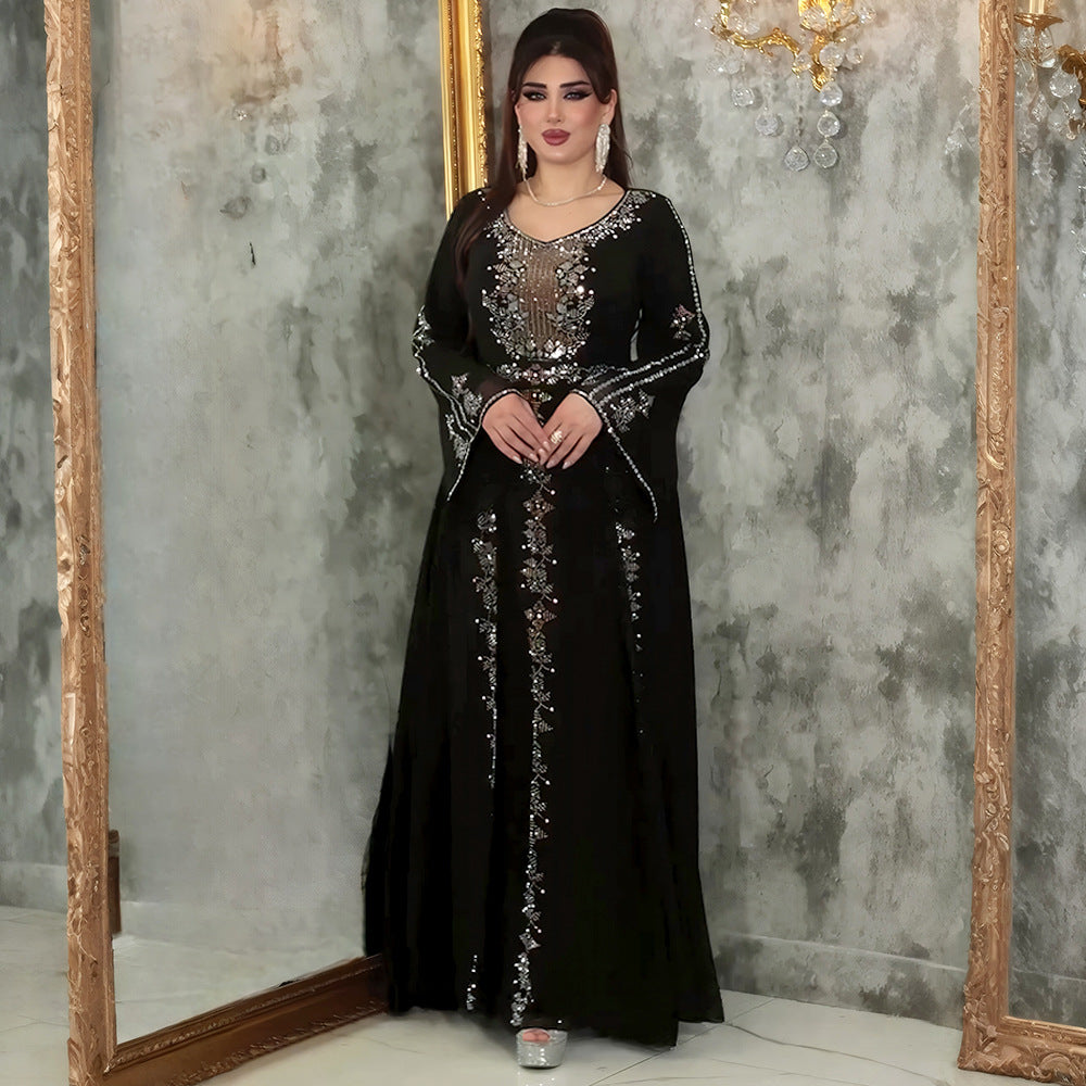 Women's Fashion Elegant Dress Rhinestone Muslim Plus Size