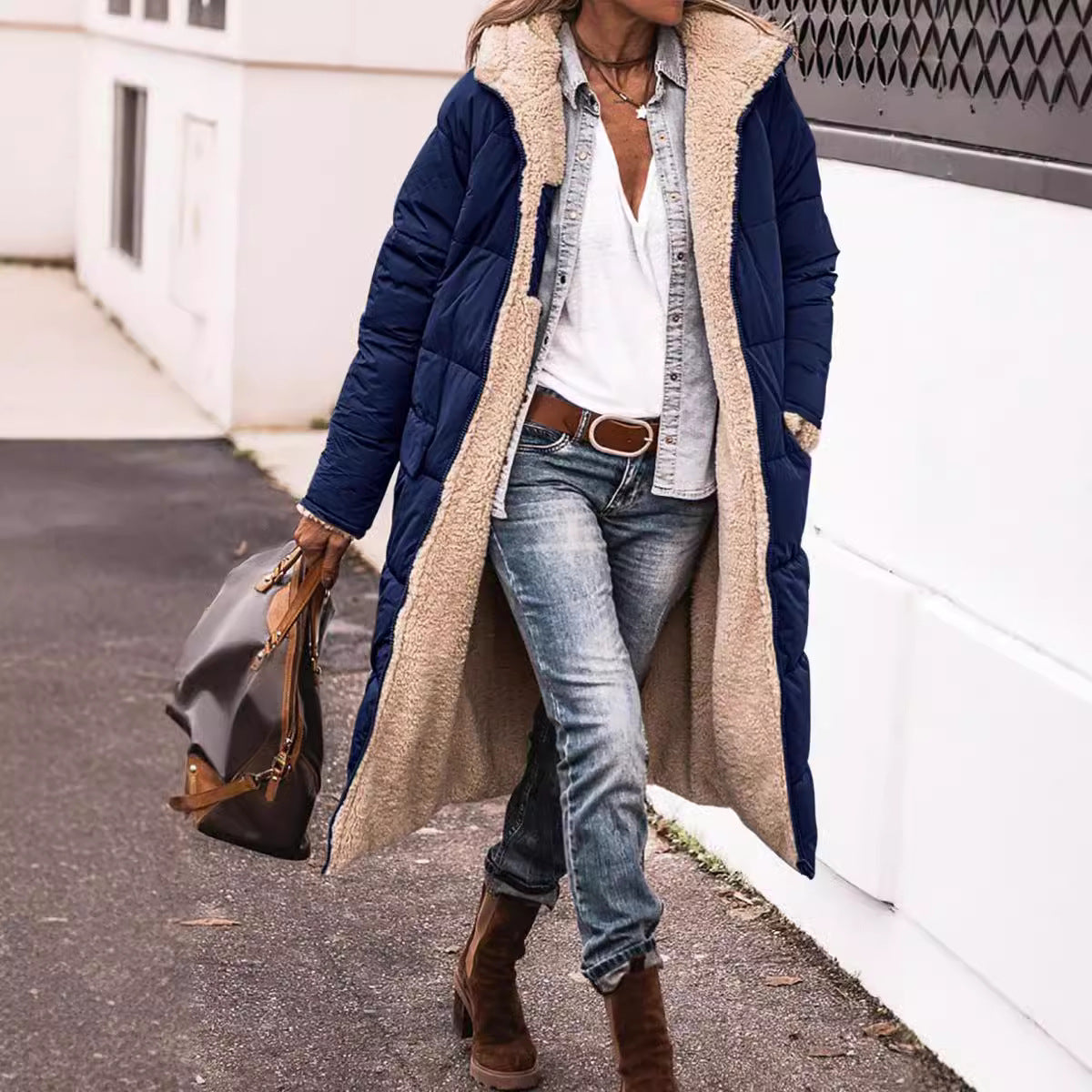 Color Hooded Cotton Long Sleeve Double-sided Wear Slim Coats