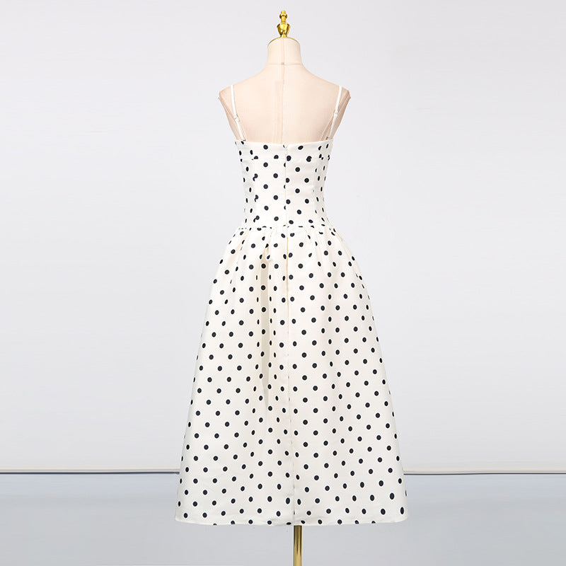 Women's Fitted Waist Polka Dots Printed French Dresses