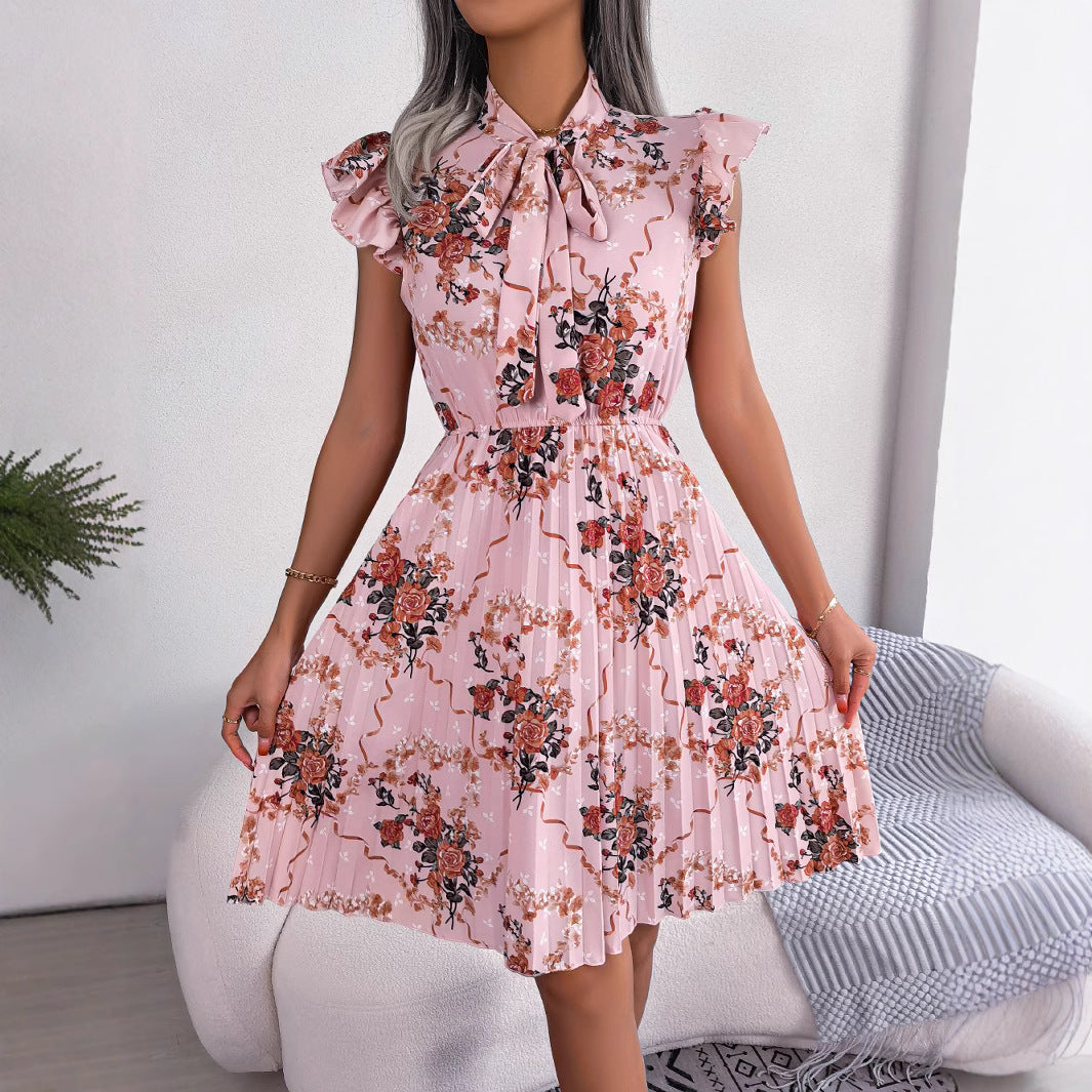 Women's Dignified Flowers Large Hem Pleated Dress
