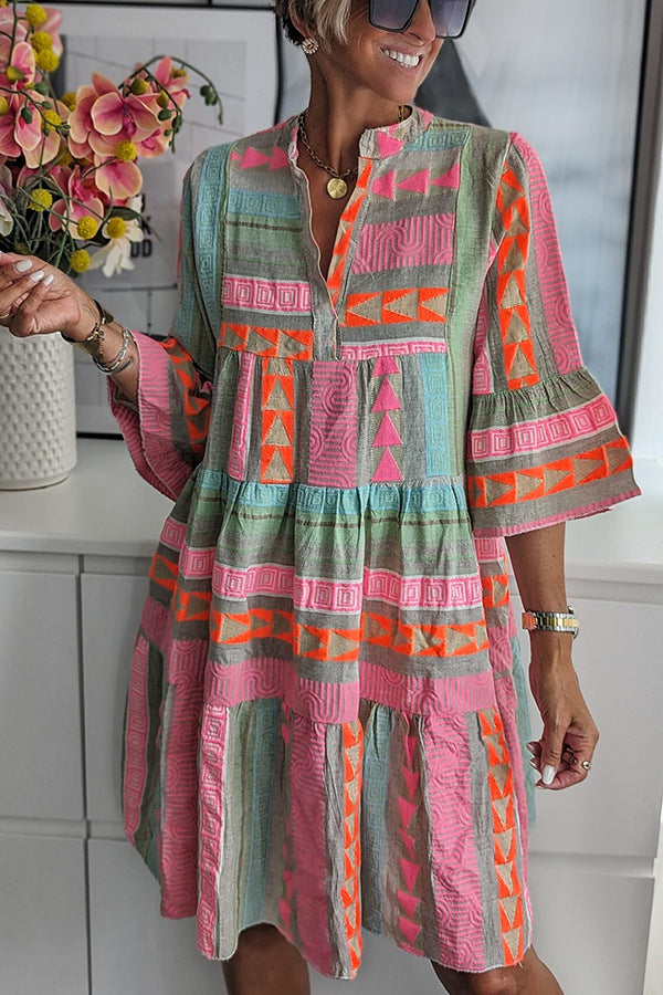 Women's Unique Autumn Printed Sleeve Dress Dresses