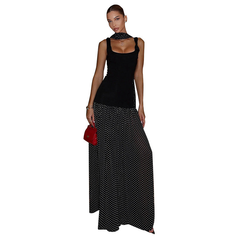 Women's Square Collar Sling Slim Ribbon Stitching Dresses