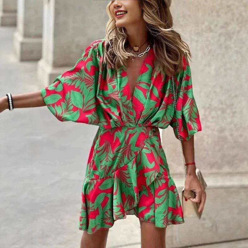 Durable Charming Batwing Sleeve Hem Irregular Dress