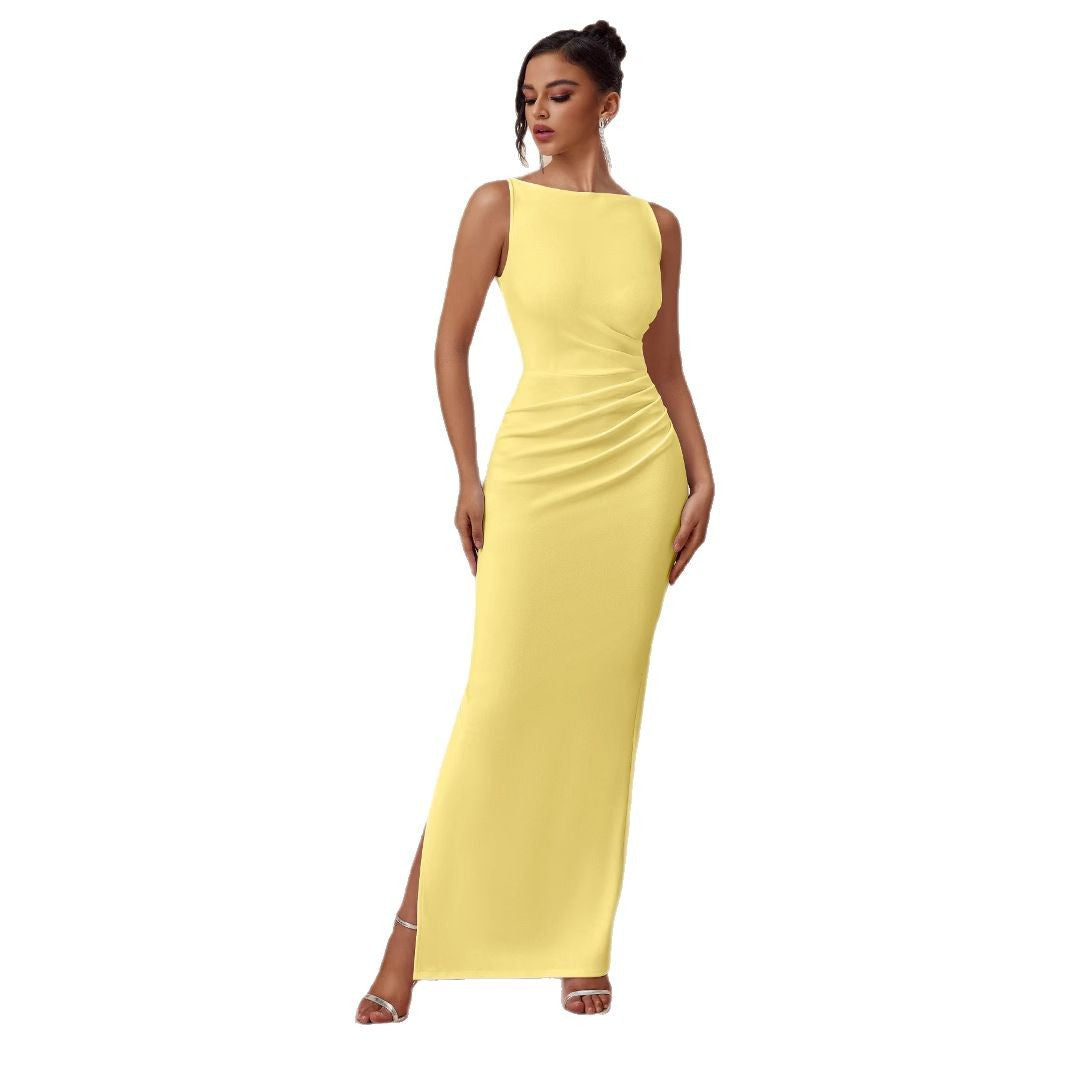 Women's Sleeveless Sexy Solid Color Slit Slim Dress