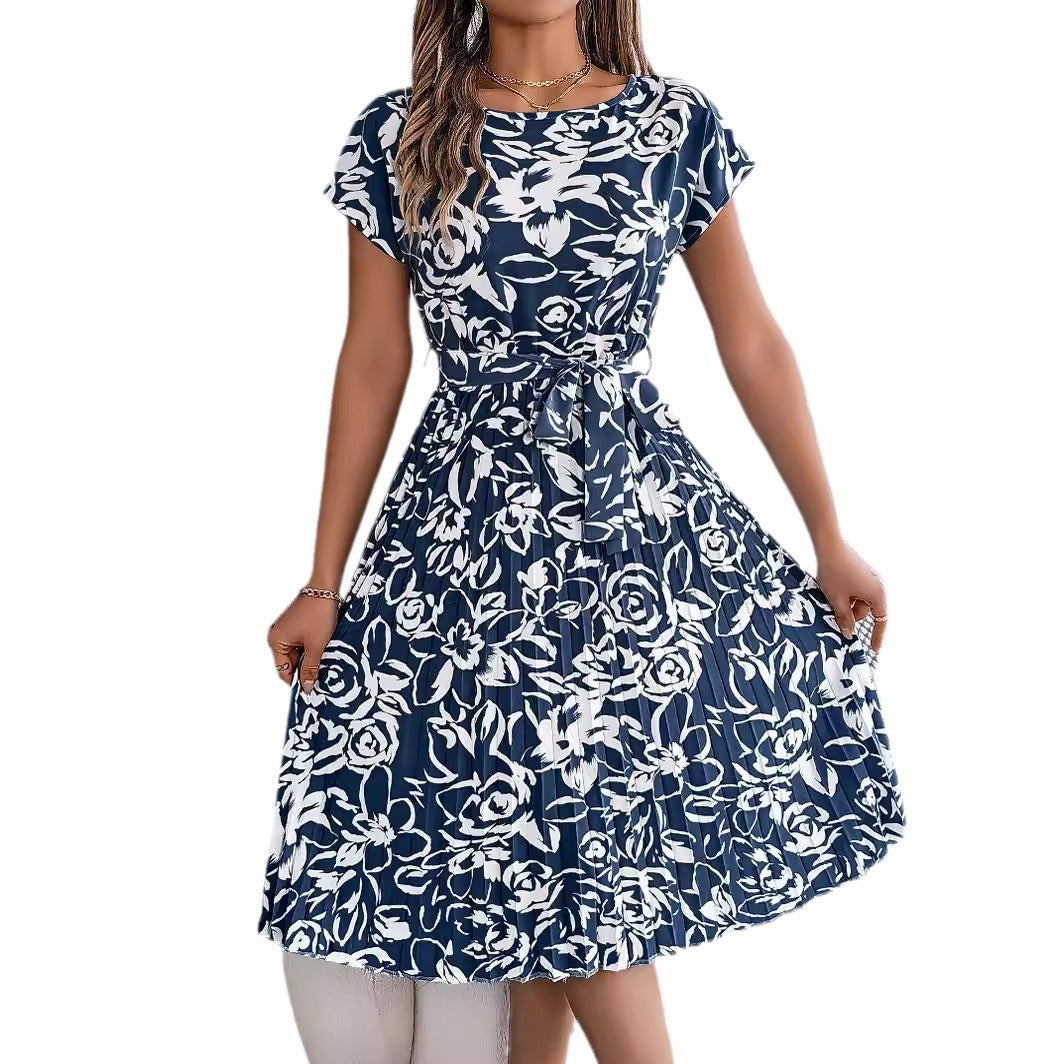Classy Women's Elegant Flowers Sleeve Pleated Shorts
