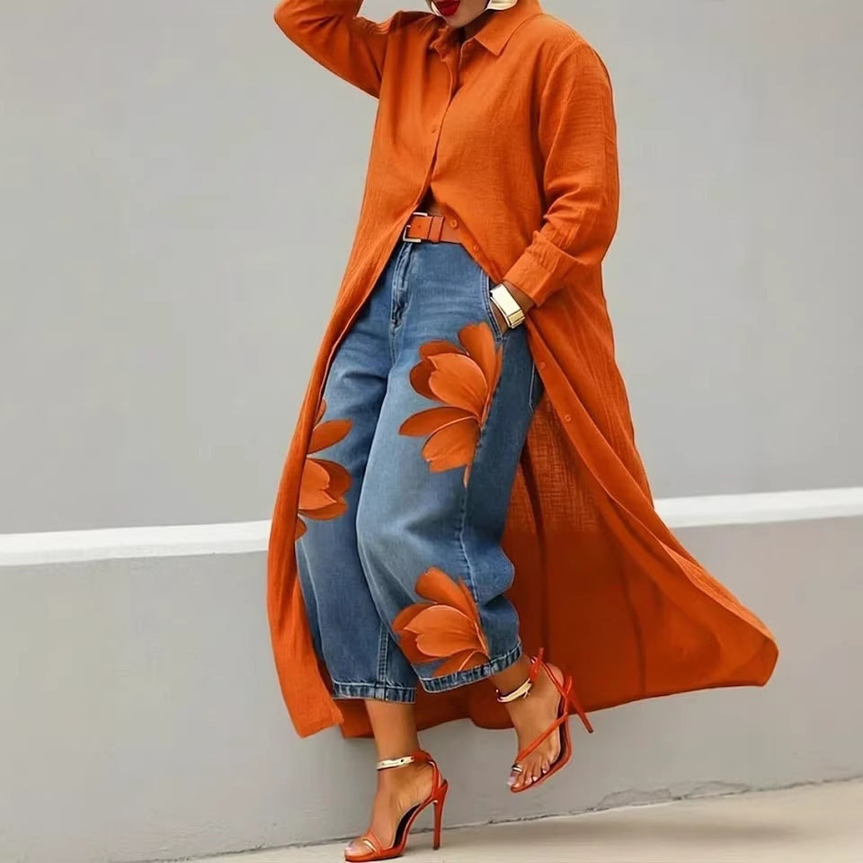 Summer Solid Color Loose Shirt Long Dress