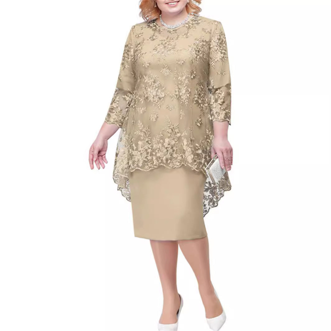 Women's Lace Embroidery Two-piece Set Temperament Commute Dresses