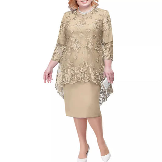 Women's Lace Embroidery Two-piece Set Temperament Commute Dresses