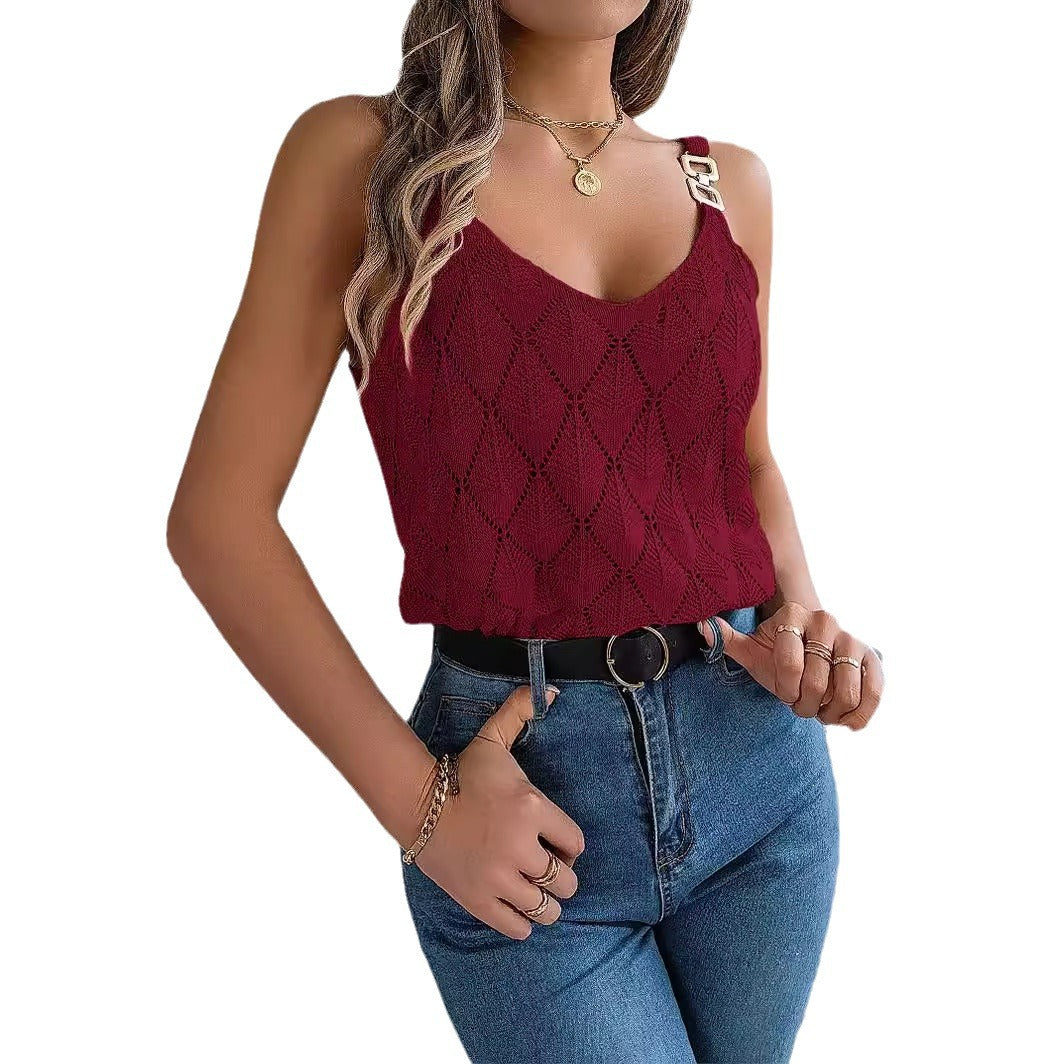 Women's Hollow Metal Buckle Sling Holiday Women's Sweater