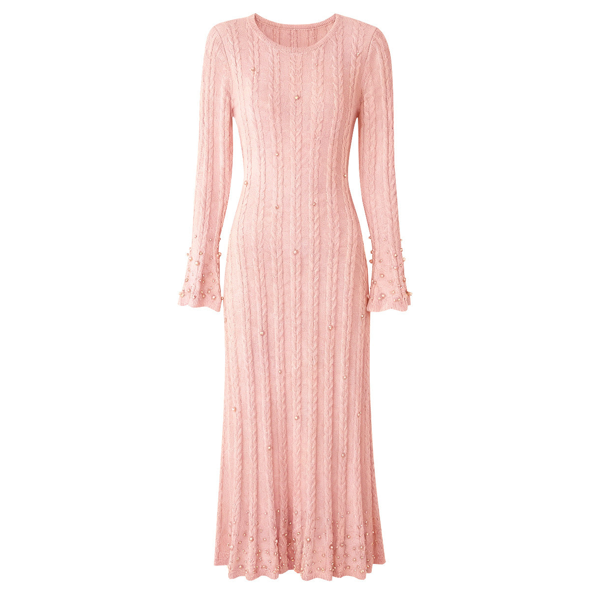 Fashion Wool Round Neck Nail Pearl Dresses