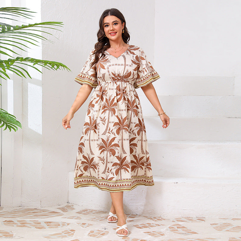 Dress Bell Sleeve Fashion Printed Elastic Dresses