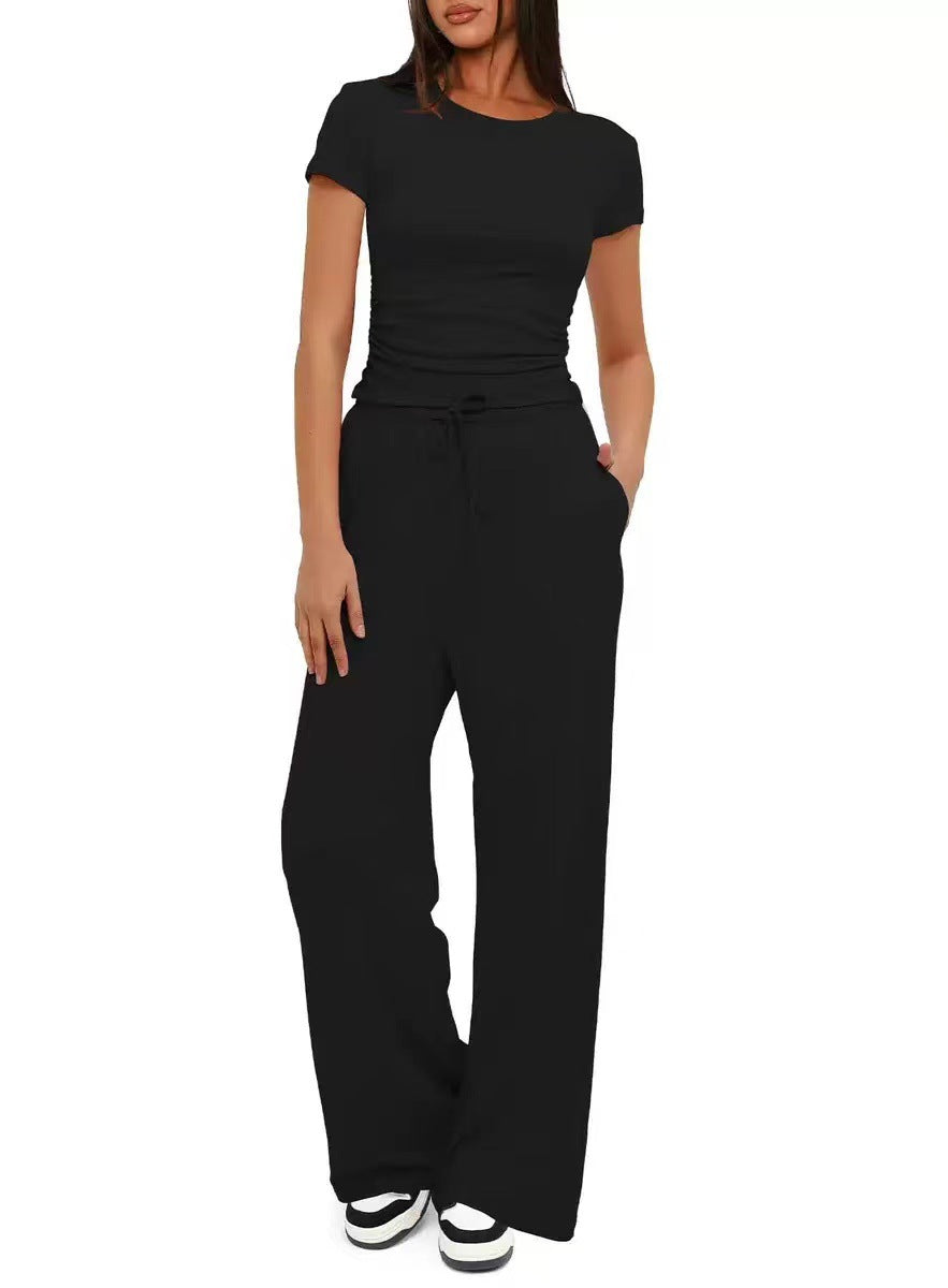 Beautiful Versatile Women's Two-piece Pleated Short-sleeved Fashion Casual Suit