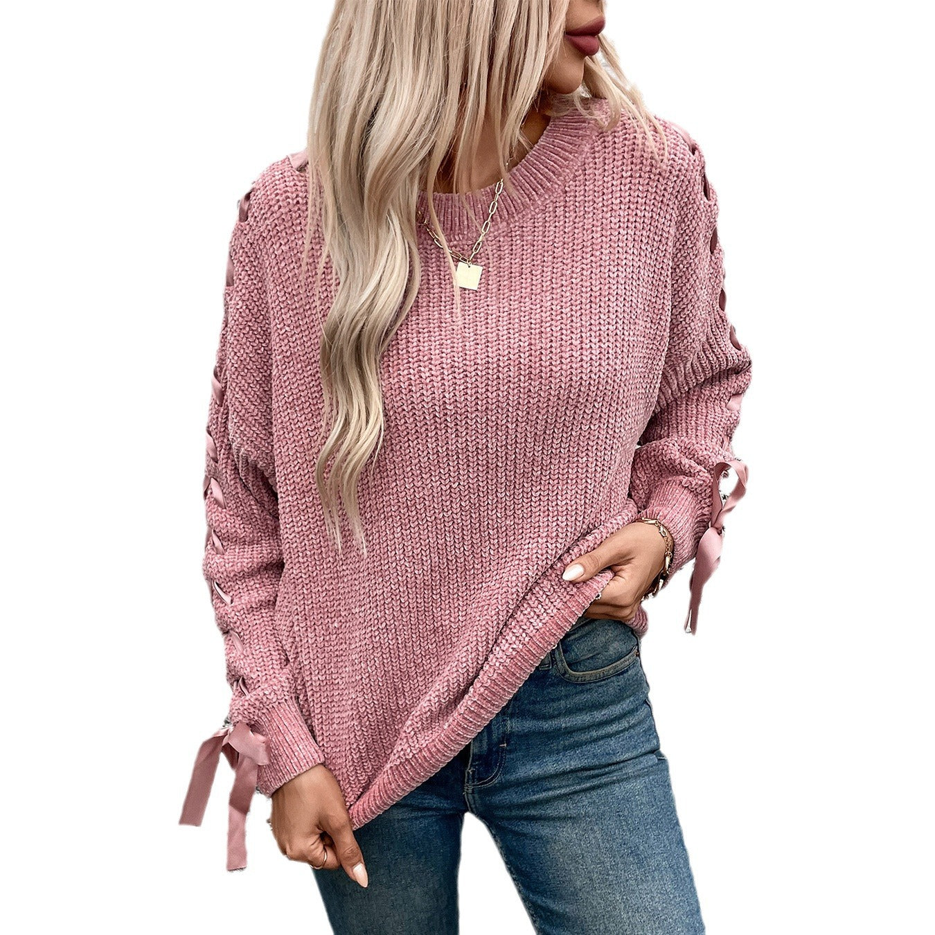 Women's Bow Pullover Loose Casual Long Sleeves Sweater