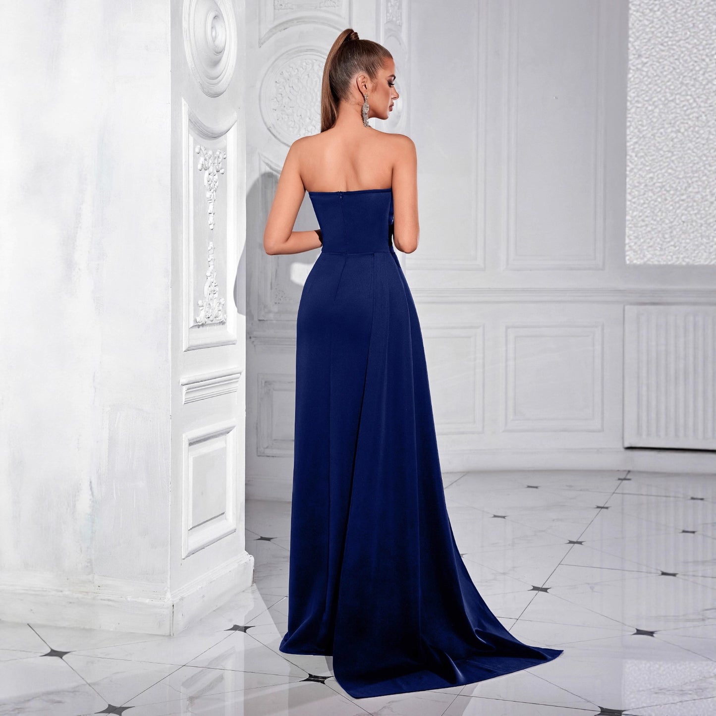 Luxury Sequin High-grade Tube Pleated High Slit Slim Slimming Dress