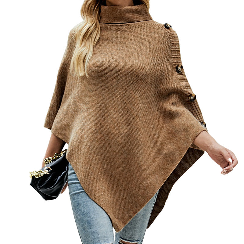 Women's Shawl Cape Solid Color Turtleneck For Sweater