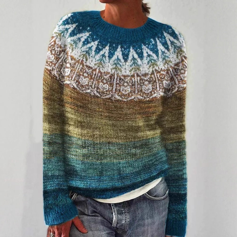 Women's Round Neck Multicolor Loose Fashion Pullover Sweater