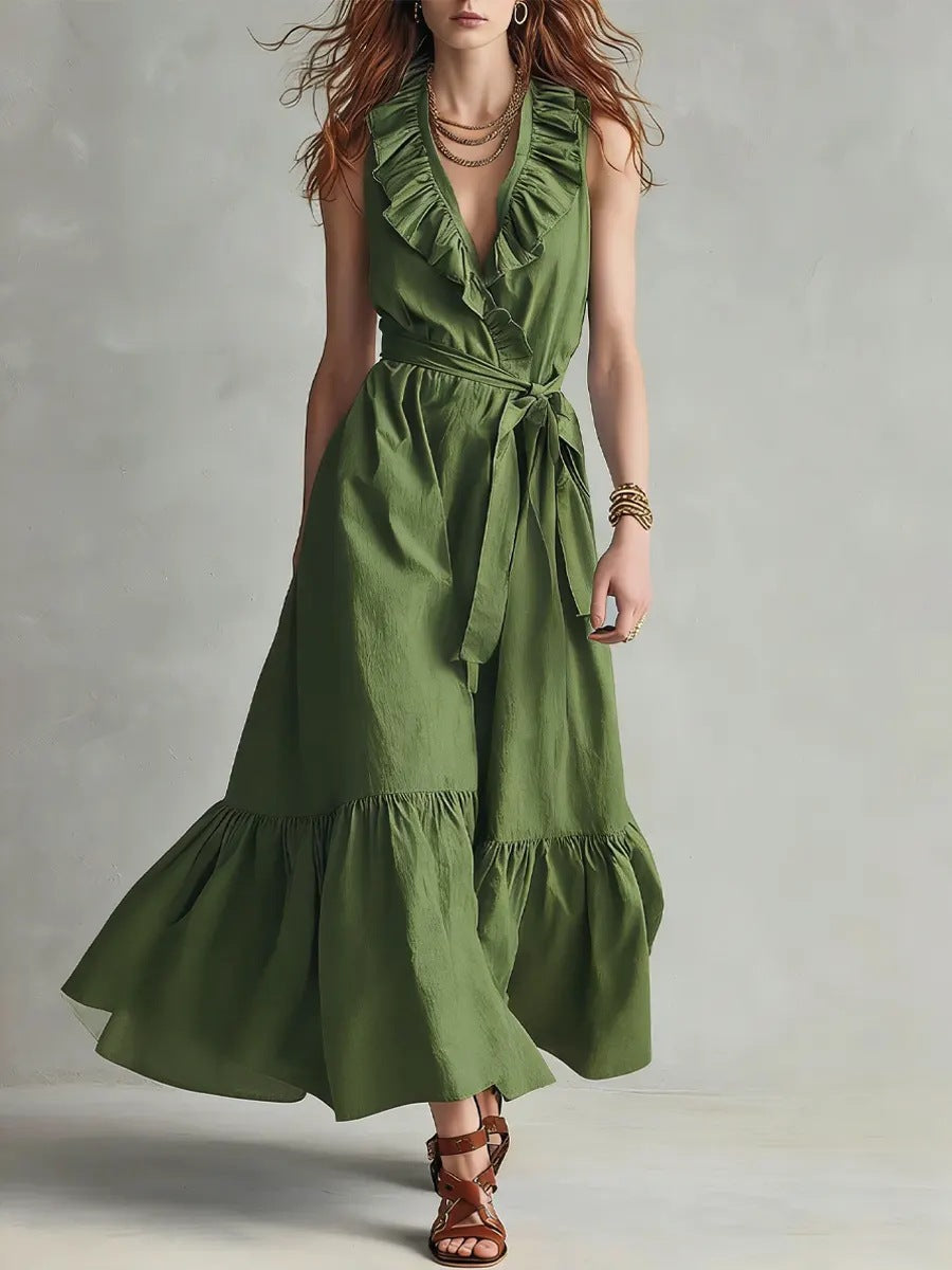 Fashion Solid Color Sleeveless Lace Band Dress