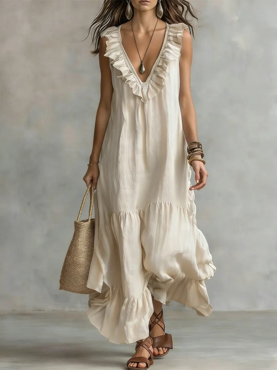 Women's Solid Color Sleeveless Cotton Linen Swing Dress