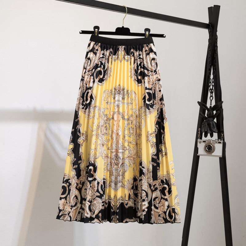 Women's Fashion Half Printed Cartoon Pleated Skirts