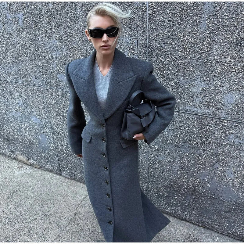 Women's Spring Woolen Elegant Lapel High Waist Coats