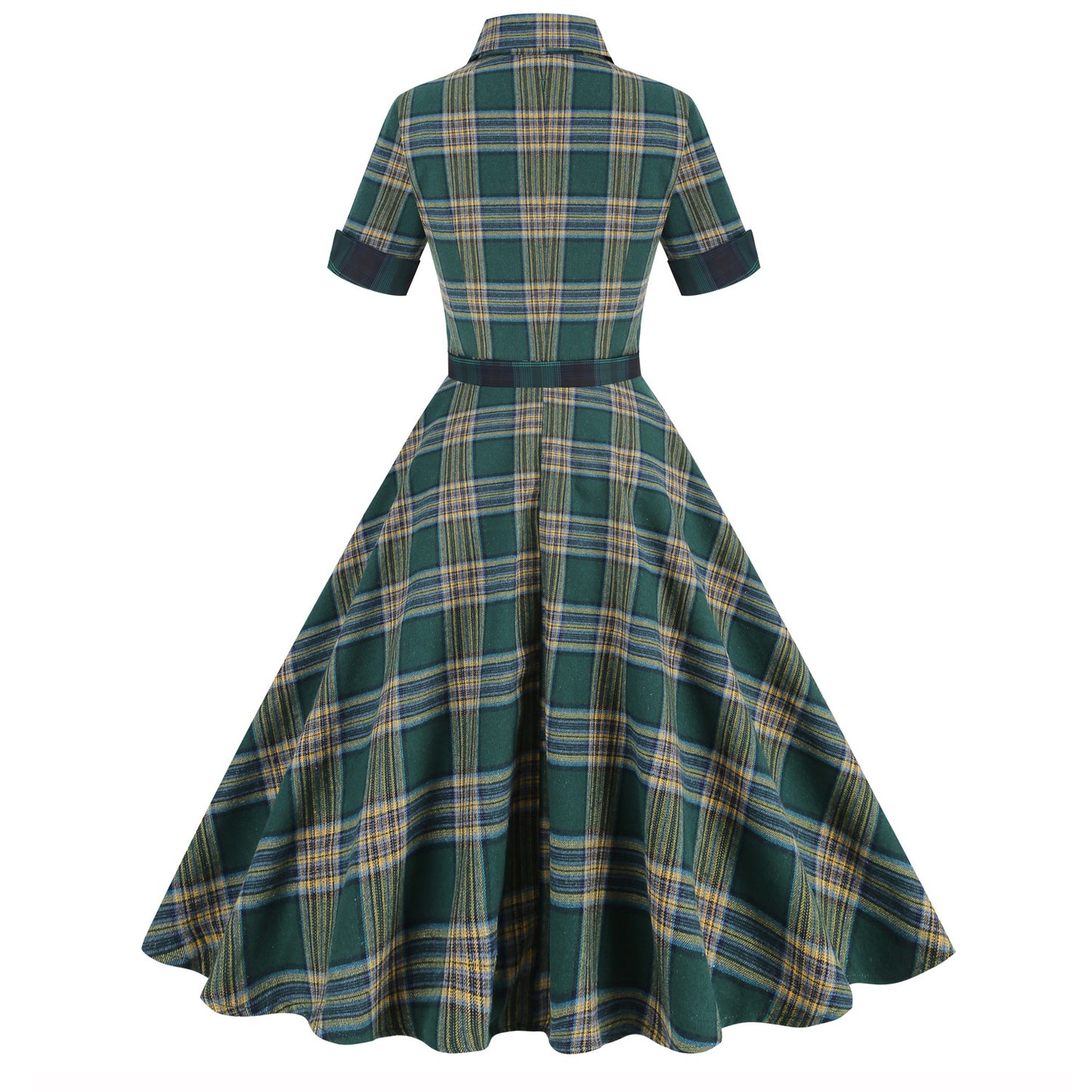 Women's Retro Elegant Hepburn Style British Plaid Dresses