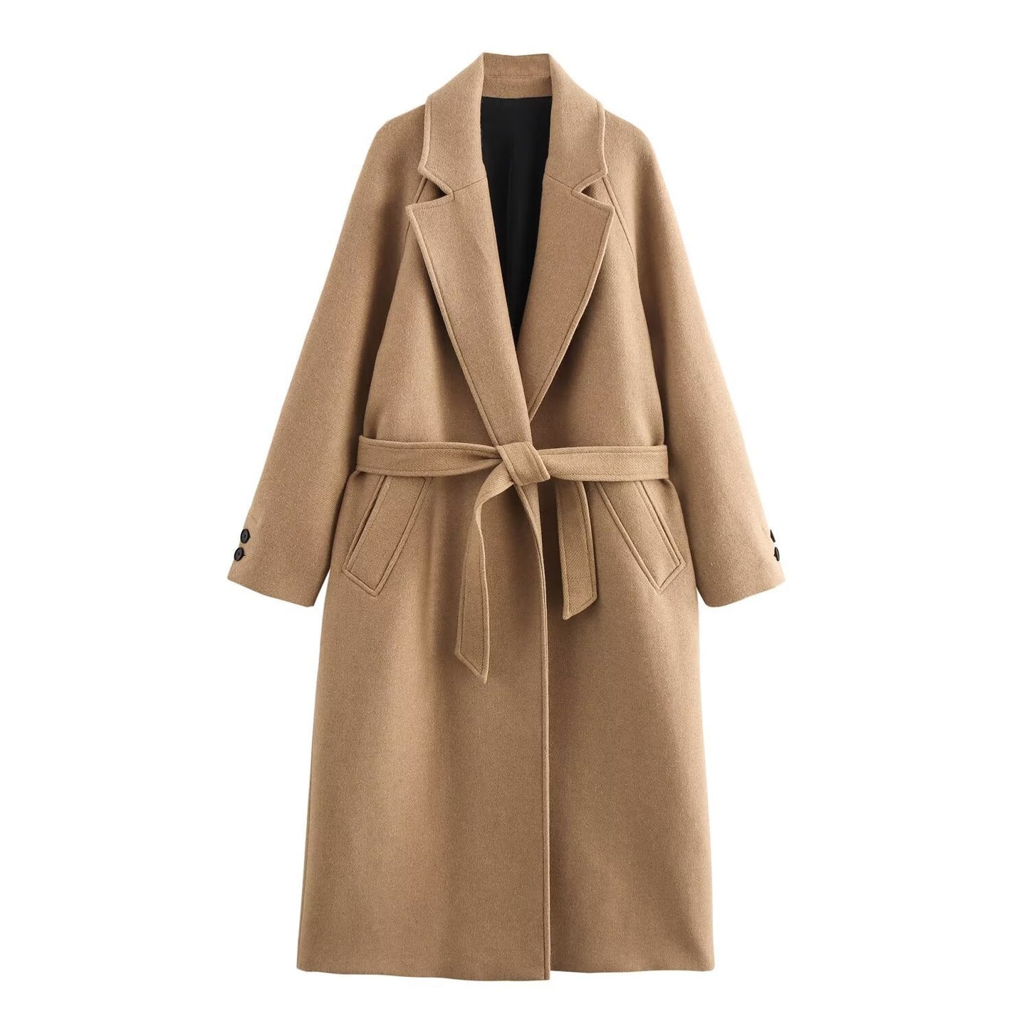 Women's Graceful Fashionable With Belt Long Woolen Coats