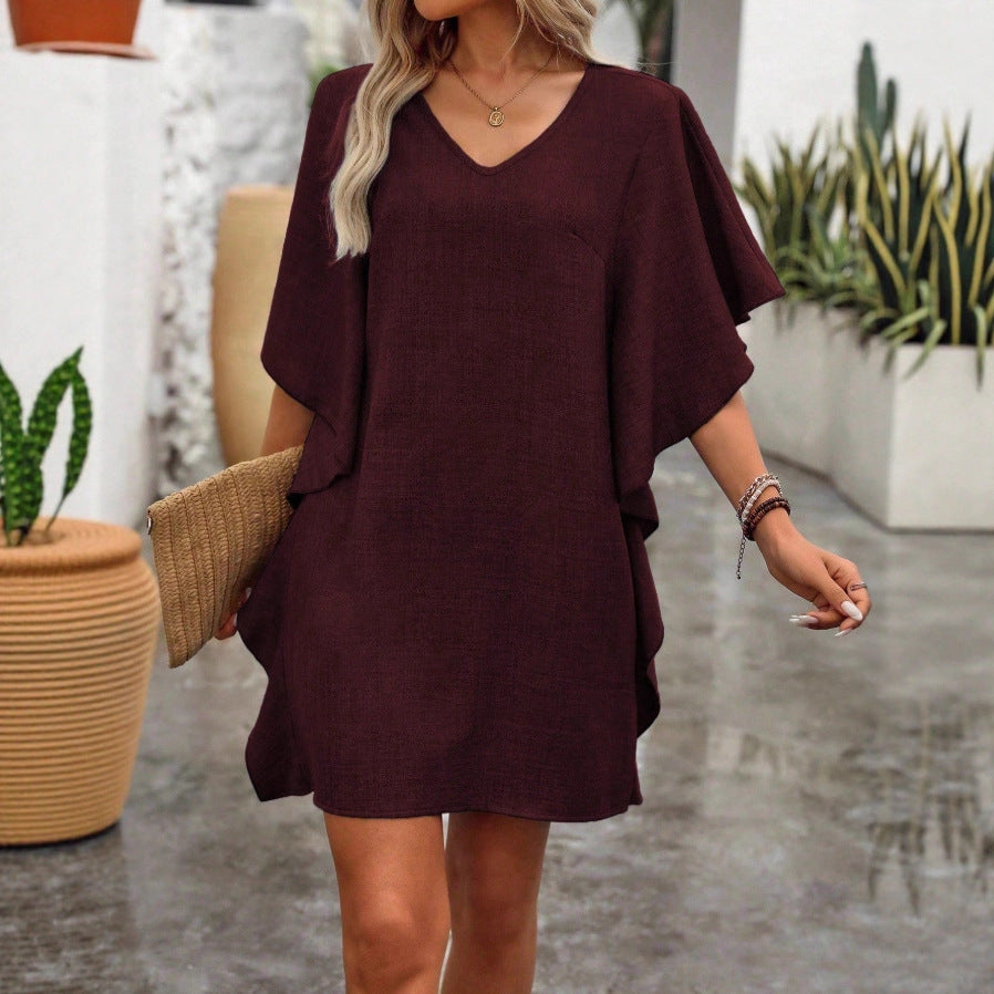 Women's Summer Solid Color Loose Lotus Leaf Dress