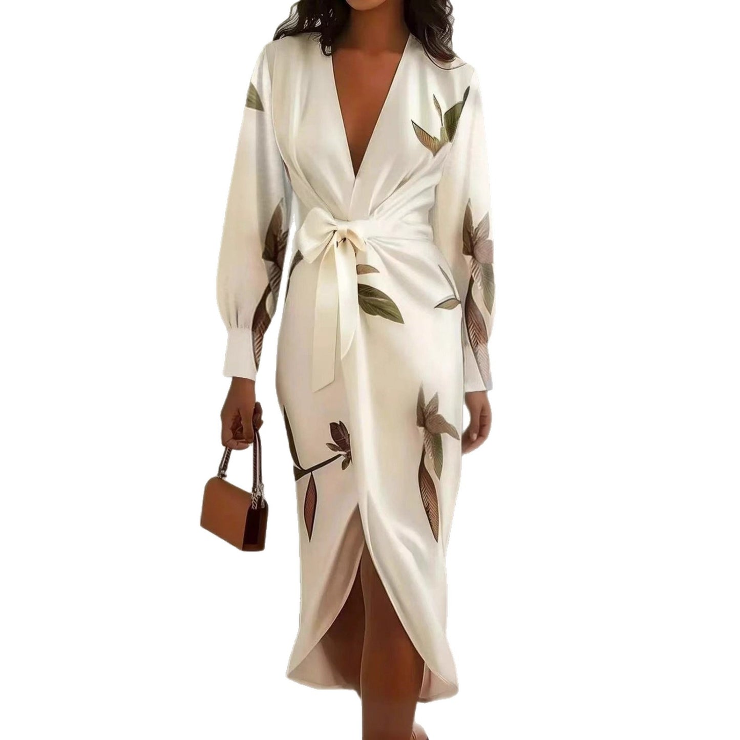 Long Sleeve Lace Printing Fashion Vacation Dress