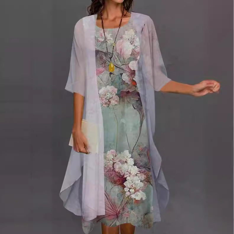 Summer Printed Long Sleeve Loose Two-piece Dress