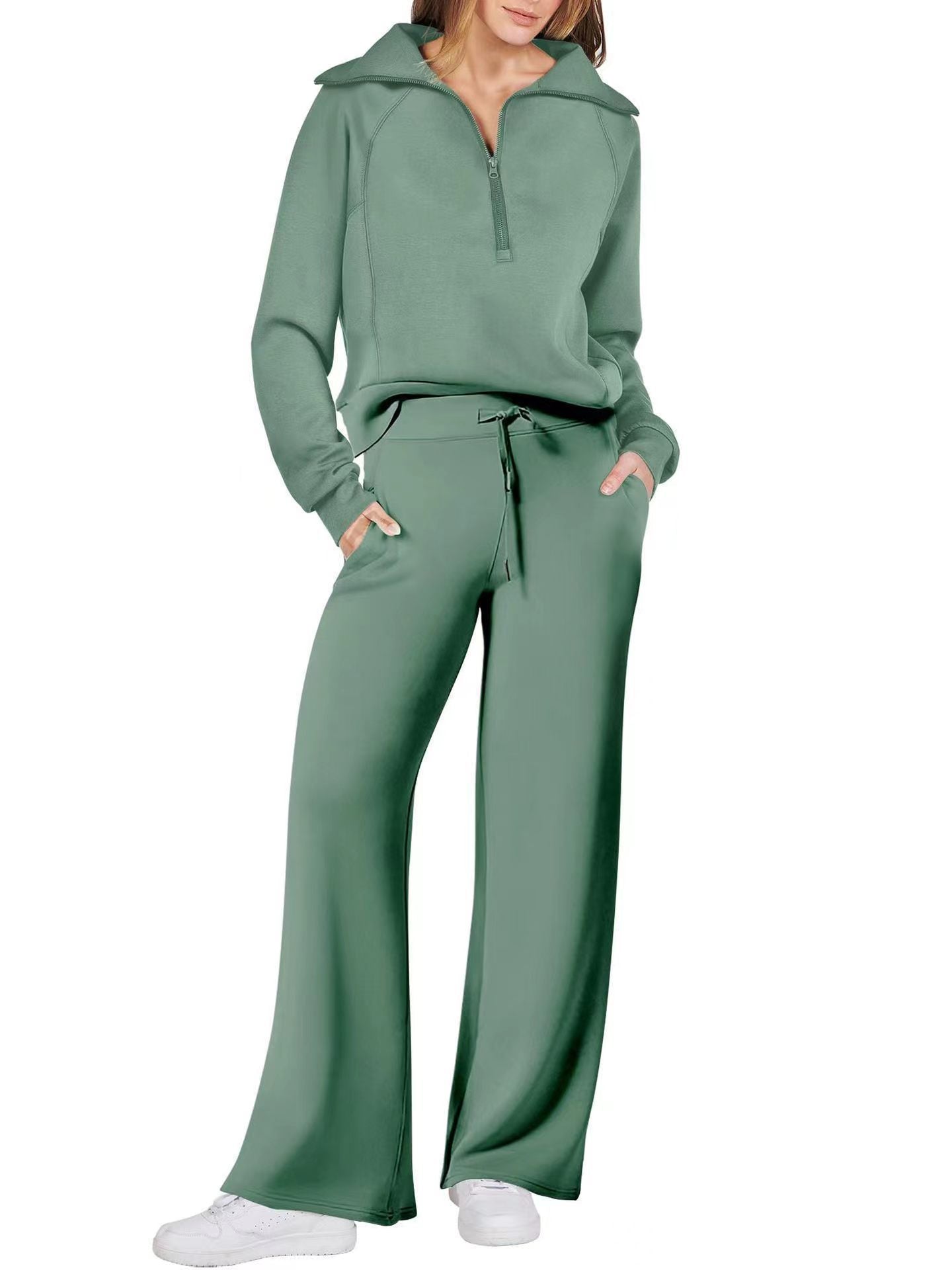 Women's Exercise Zipper Sweatshirt Wide Leg Pants
