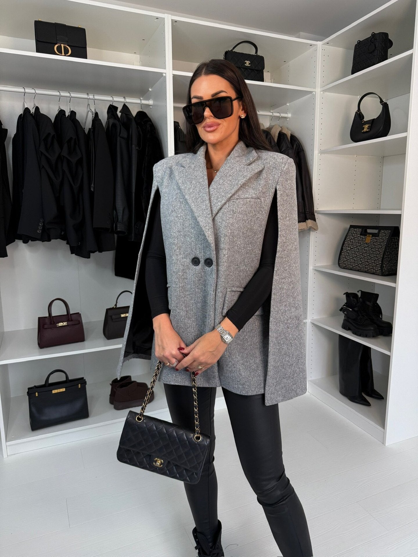Women's Fashion Solid Color Collar Loose Wool Coats