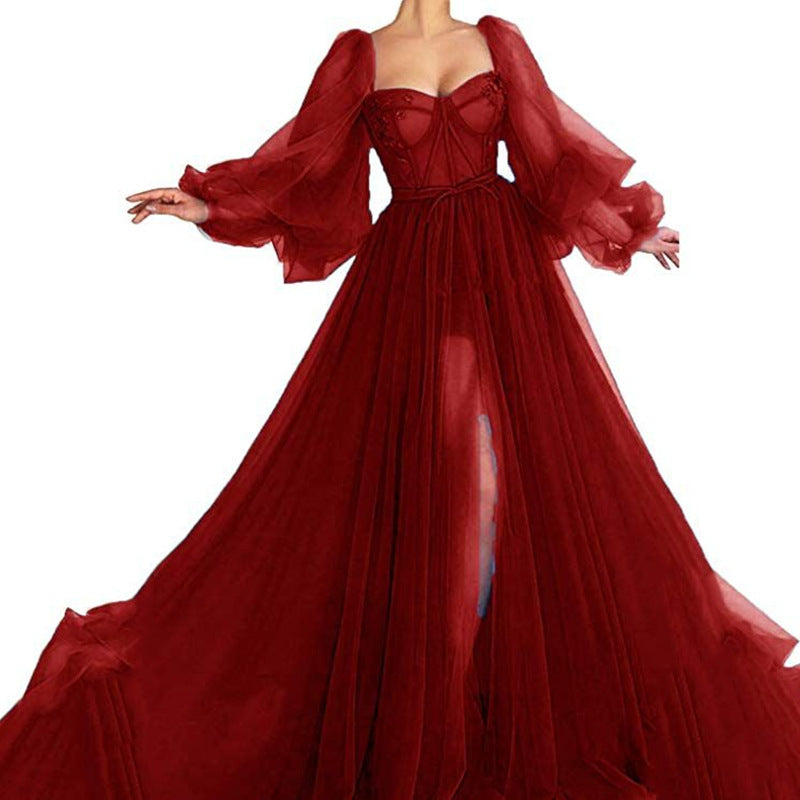 Women's Mesh Long Sleeve One-piece Dress Large Wedding Dresses