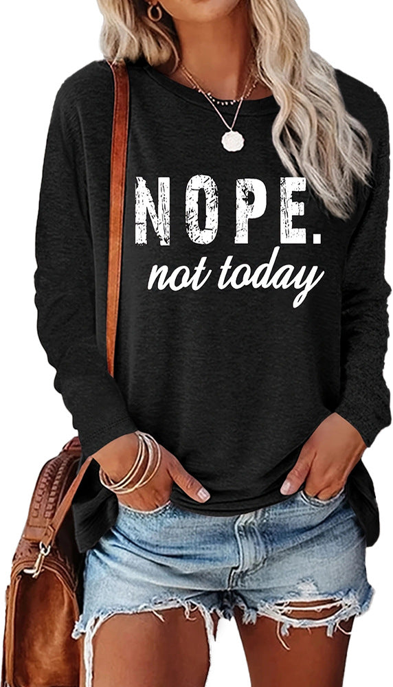 Women's Letter Print Long Sleeve Round Neck Blouses