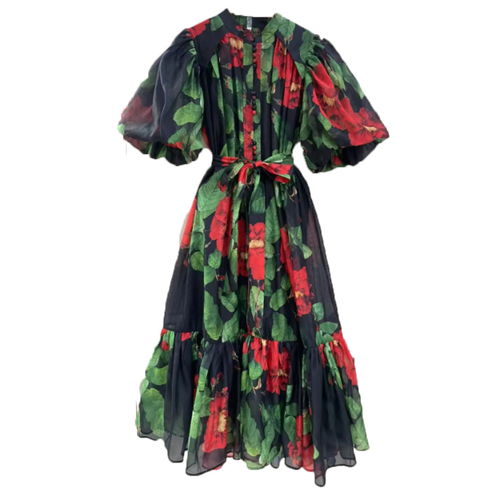 Women's Long Summer Fashion Puff Sleeve Vintage Dresses