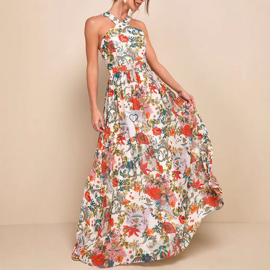 Women's Fashion Chiffon Print Fairy Long Elegant Dresses