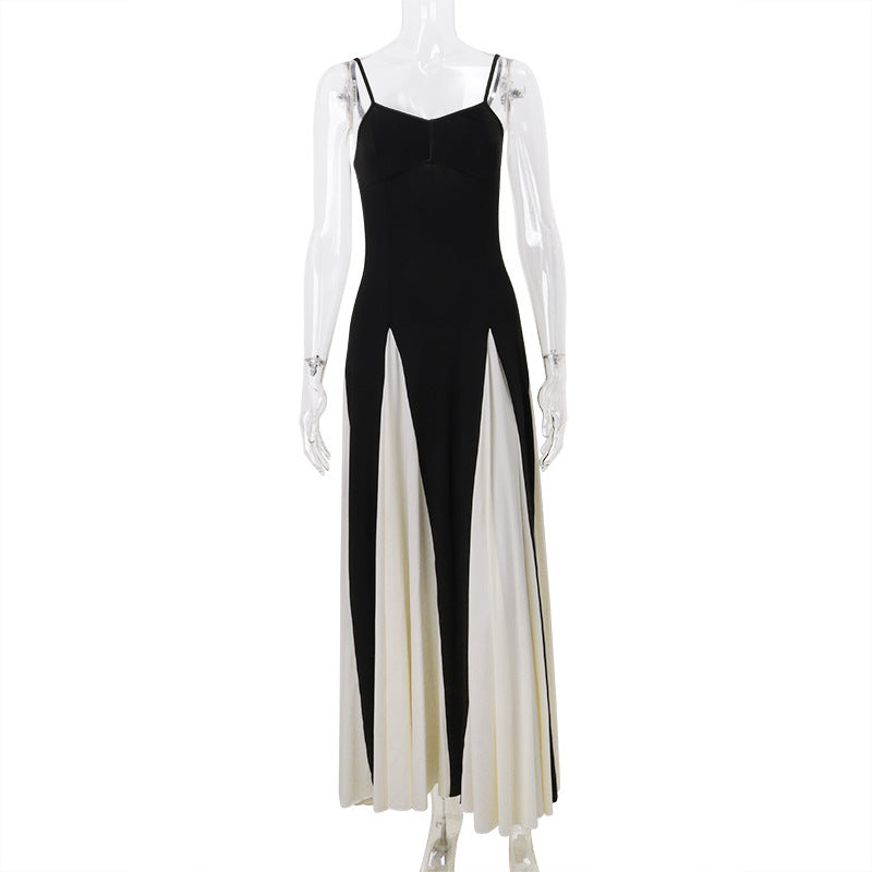 Simple Personality Low Collar Sexy Color Matching Design Tight Dresses