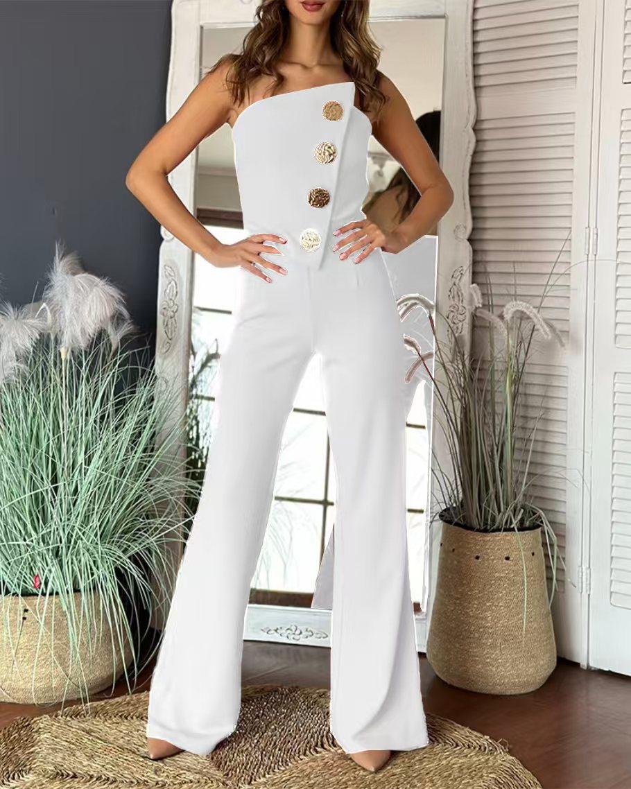Women's Summer Sexy Tube Fastener Decoration Jumpsuits