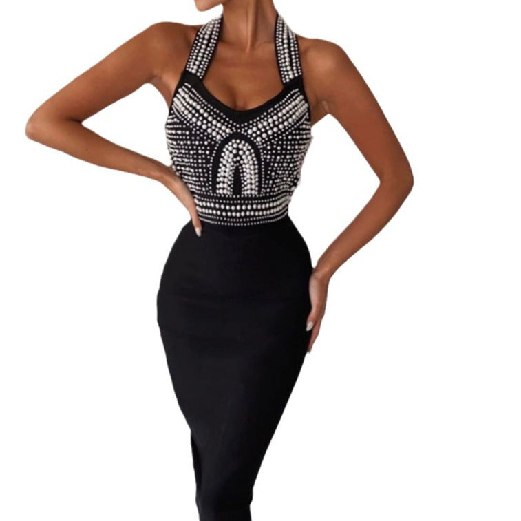 Dress Bandage Sexy Beaded Mid-length Elegant Dresses