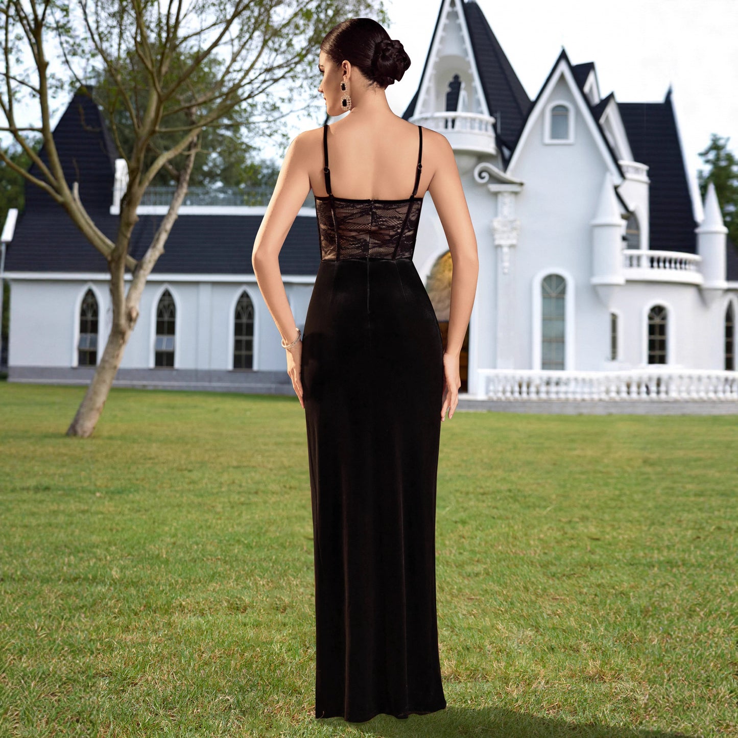 Patchwork Pure Sexy Hot Atmosphere Strap Lace Dress