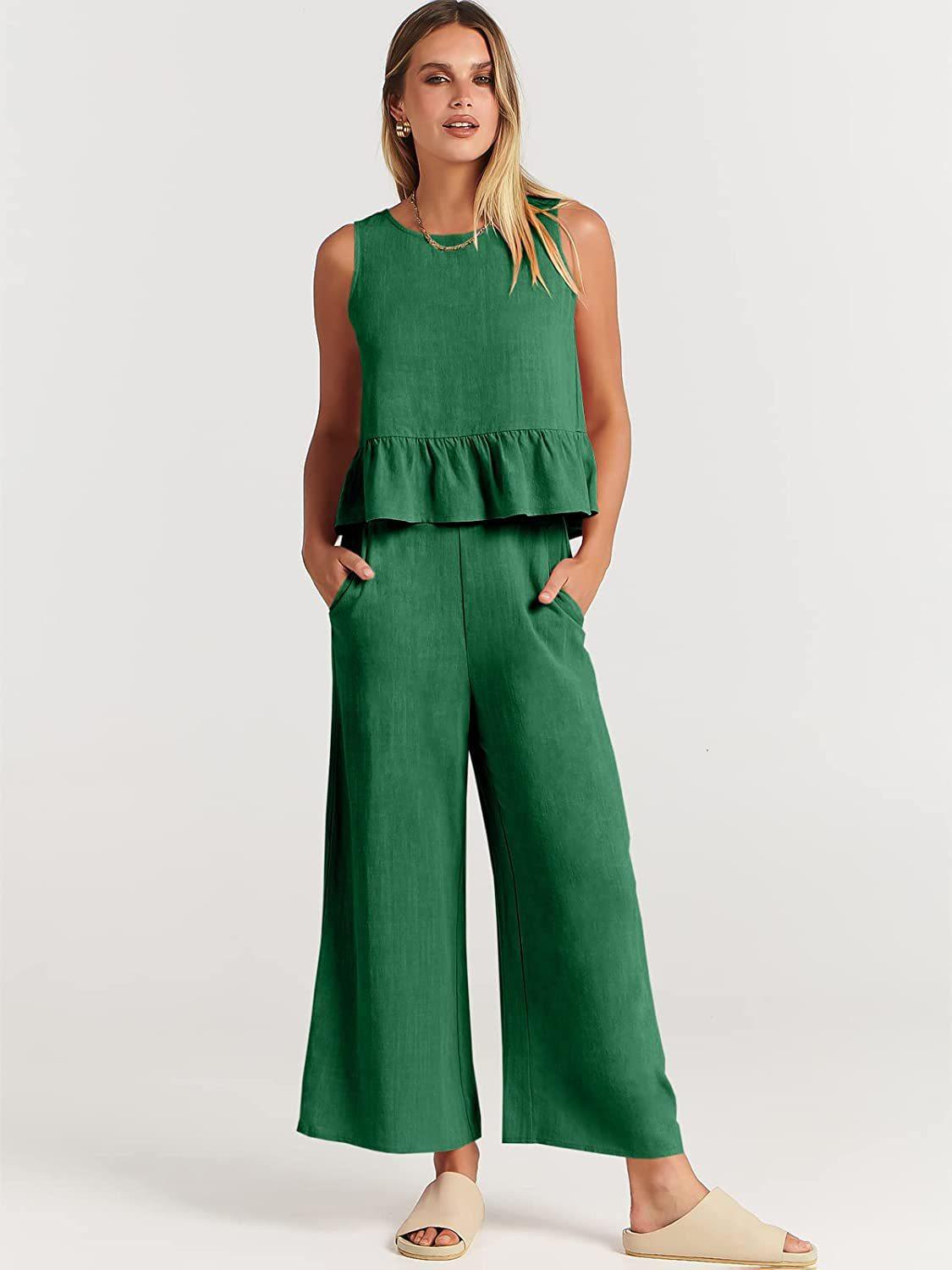 Women's Summer Sleeveless Pleated Wide Leg Cropped Pants